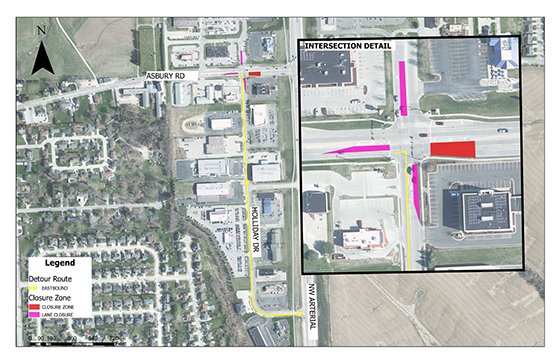 Map of Asbury Road Lane Closure