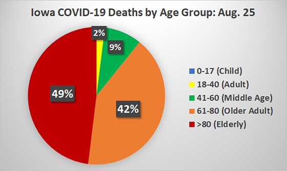 Circle Graph of Iowa COVID-19 Deaths by Age Group