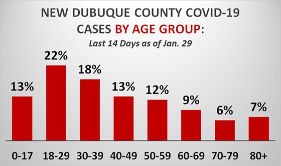 Graph of New Cases of COVID-19 in Dubuque County by Age Group - Last 14 Days