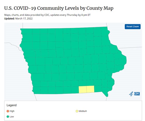 COVID Community Levels by Iowa Counties