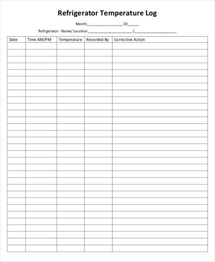 Refrigerator Temperature Log