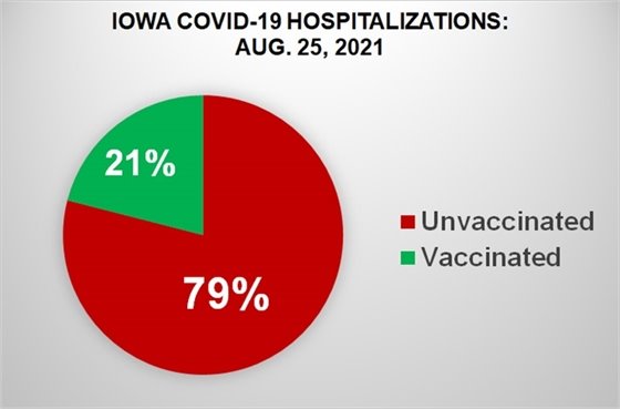 Pie Chart Showing Percentage of Vaccinated vs Unvaccinated Iowans Hospitalized with COVID