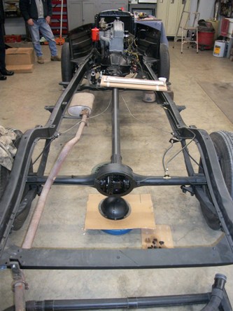 A view of work being done on the frame.