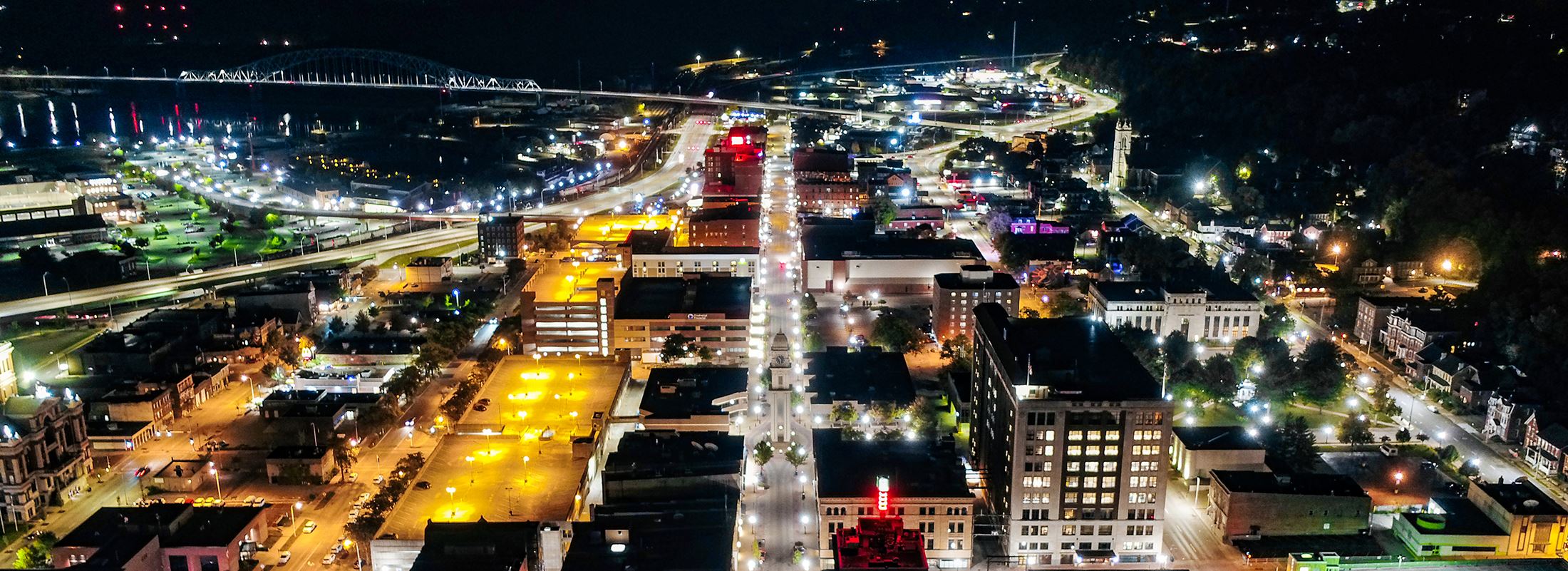 Dubuque, Iowa Night Aerial Cityscape