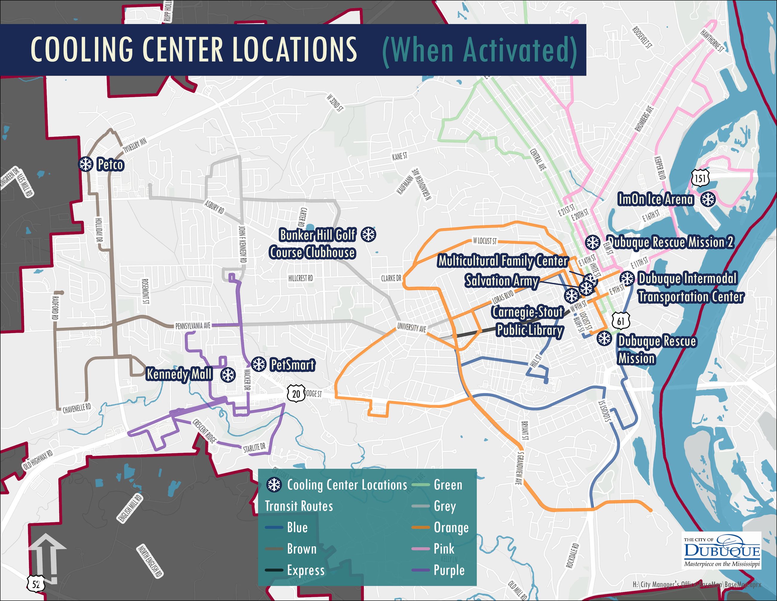 Map of Dubuque Cooling Center Locations