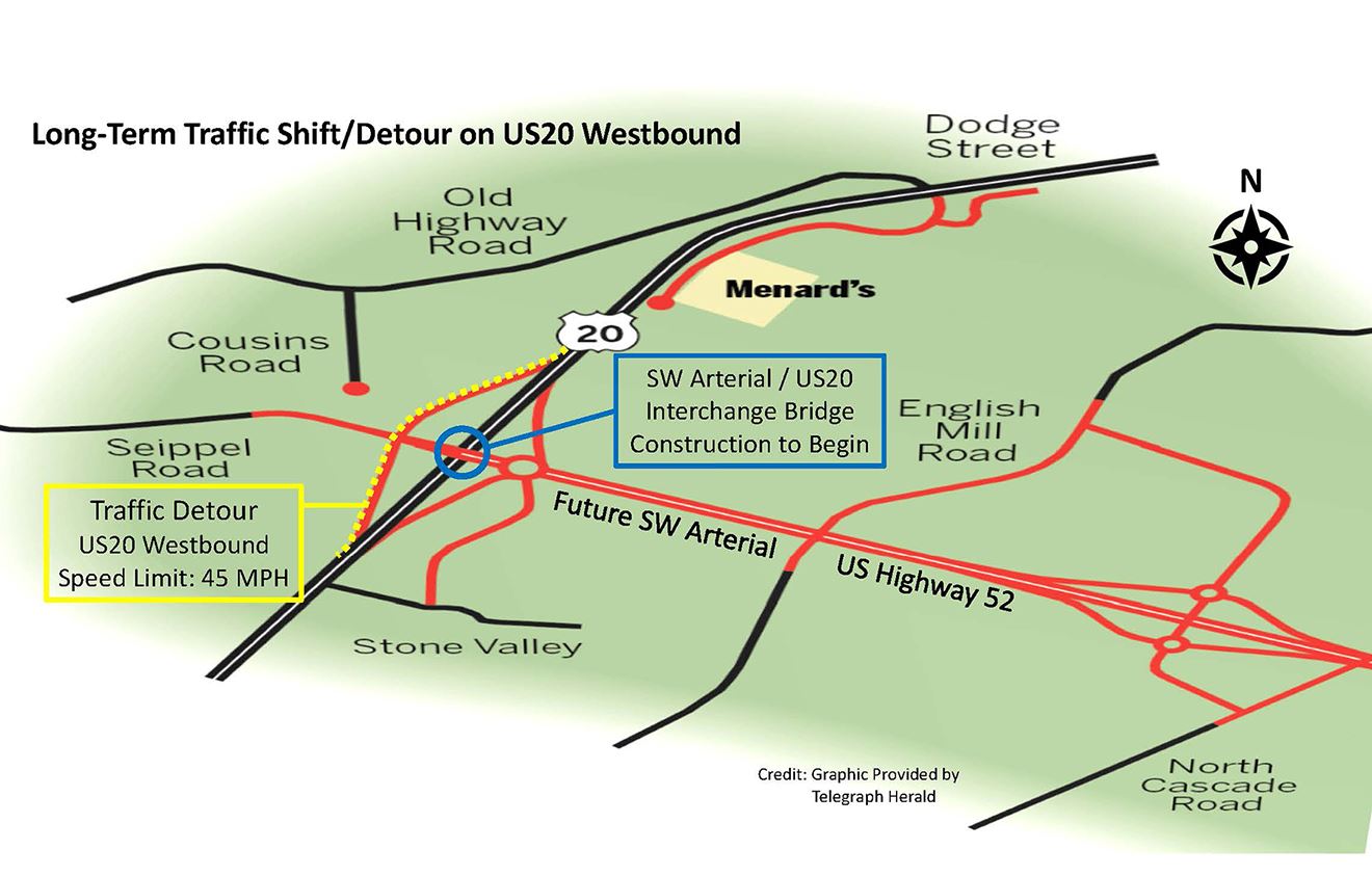 SW Arterial US20 Westbound Detour Map